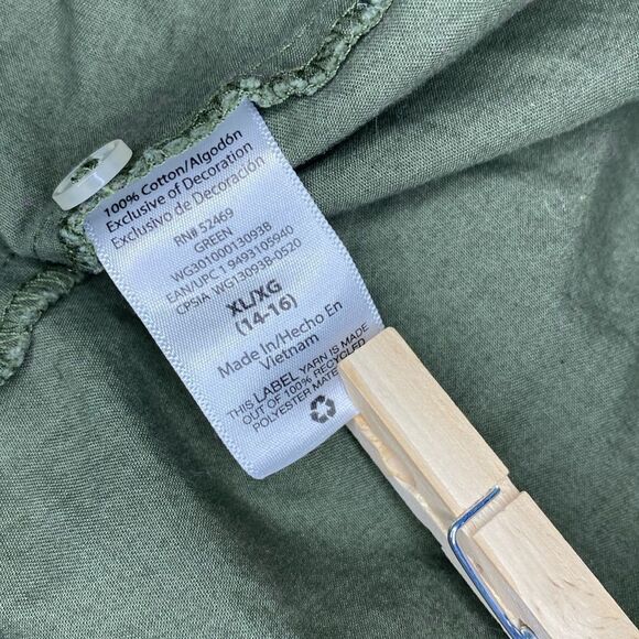 5/$25 Wonder Nation Green Denim Floral Embroidered Button Down Dress Pockets XL - Picture 7 of 8